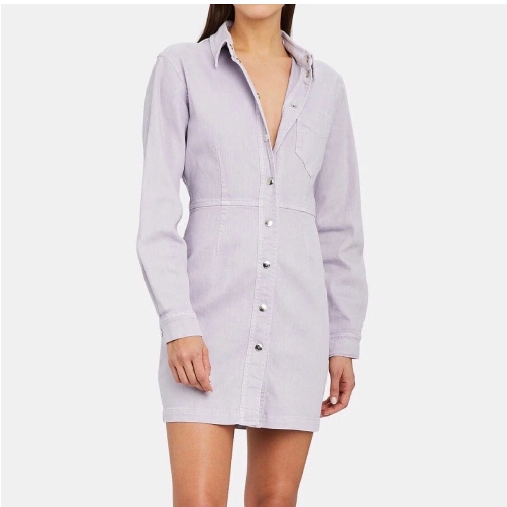 Samsoe Samsoe Lilac Button-Up Long Sleeve Denim Shirt Dress